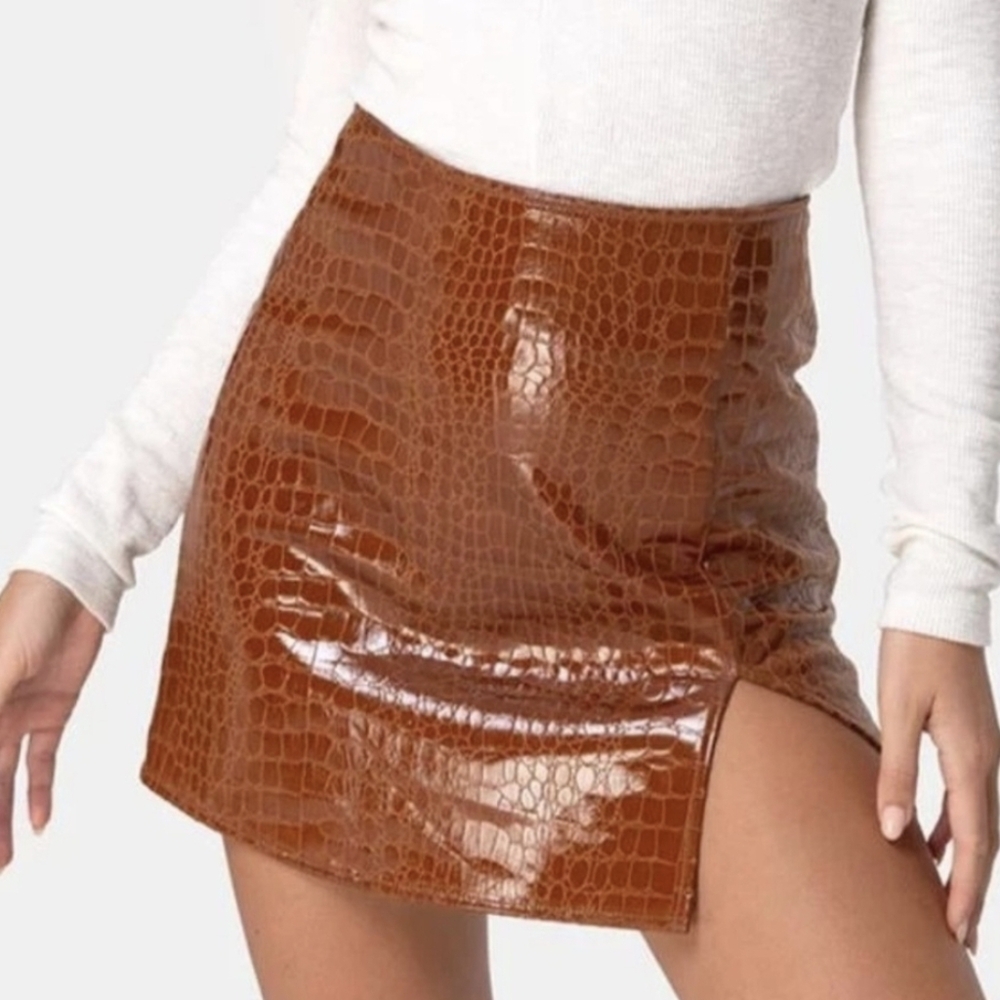Motel Rocks Wren Mini Skirt Black Crocodile Womens S Camel Alligator Croc
